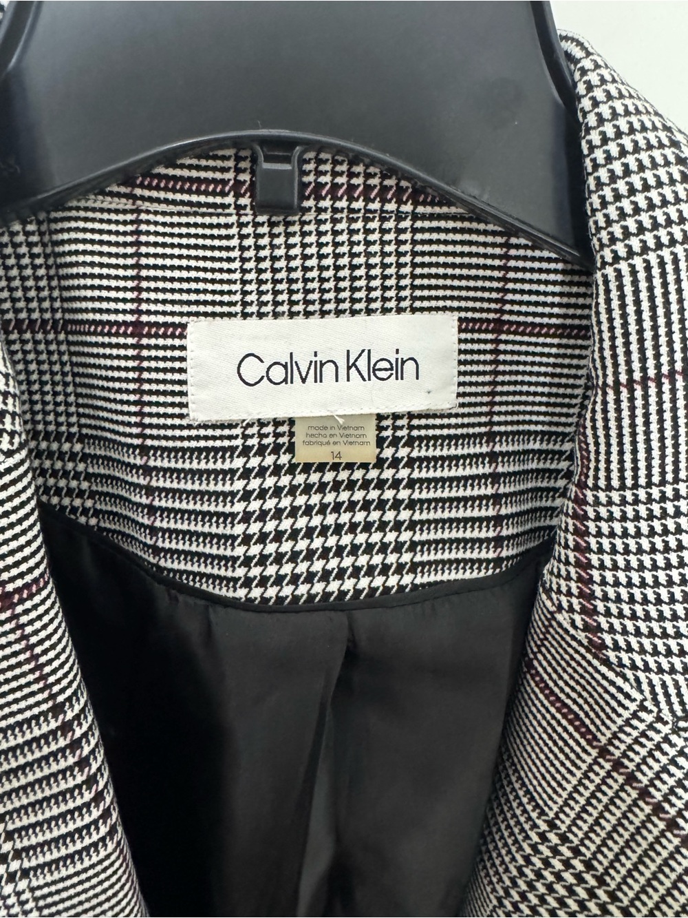 Calvin Klein Gray Plaid Trench Coat with Subtle Red Windowpane - Picture 2 of 6